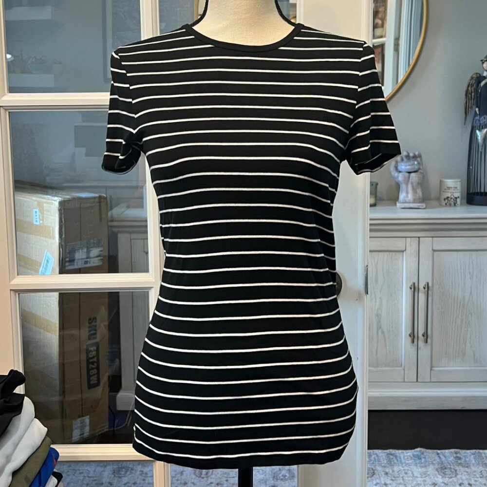 Lauren Ralph Lauren Black and White Striped Crew Neck Cotton T-Shirt S